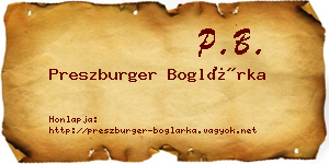 Preszburger Boglárka névjegykártya